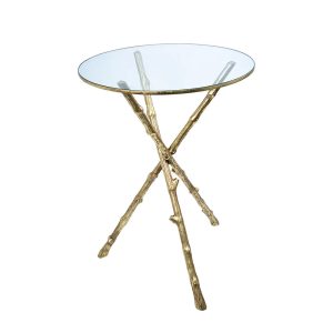 Twig Tripod Aluminium & Clear Glass Side Table Gold  - FUR344