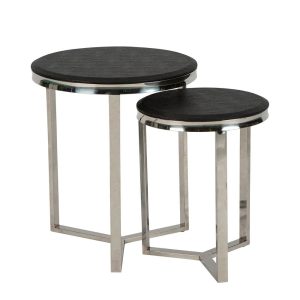 Alor Set Of 2 Metal Round Shagreen Tables Black - FUR648BL