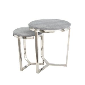 Alor Set Of 2 Metal Round Shagreen Tables Grey - FUR648GRY