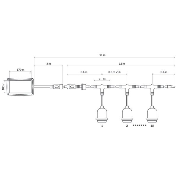 Festoon Solar  15 Meter 1W Incandescent S14 Party Light Kit White / Warm White - BF15B-SUN