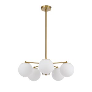 Marsten 5 Light Pendant Antique Gold / Opal Matt - MARSTEN PE5-AGOM