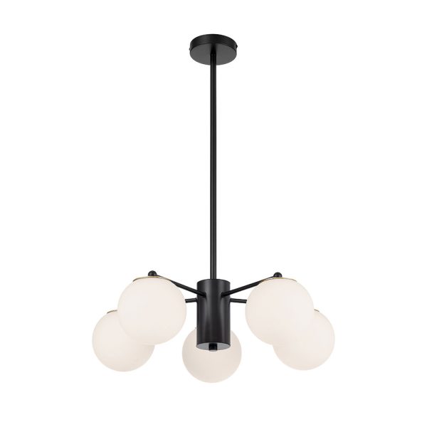 Marsten 5 Light Pendant Black / Opal Matt - MARSTEN PE5-BKOM