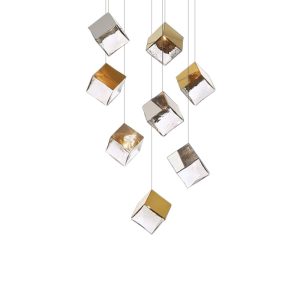 Cube 8 Light Pendant Gold / Chrome