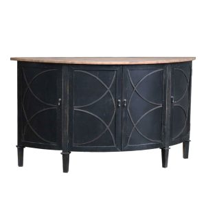 Stratton Oak And Pine Curved Front Sideboard Black - FUR1199