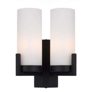 Eamon 2 Light Wall Light Black / Opal Matt - EAMON WB2-BKOM