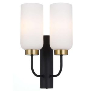 Sebring 2 Light Wall Light Black / Antique Gold - SEBRING WB2-BKO