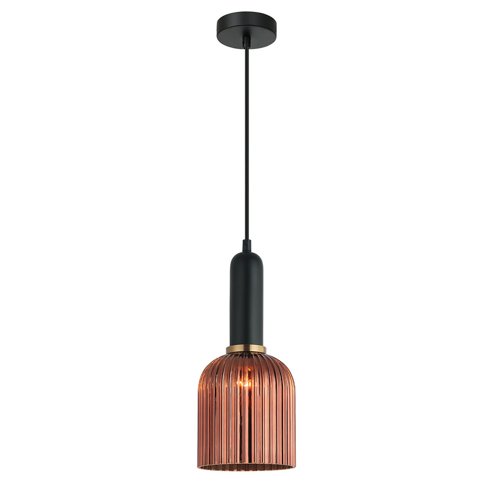 Interior Ribbed Ellipse Shaped Glass Pendant Copper - VINTAJ10