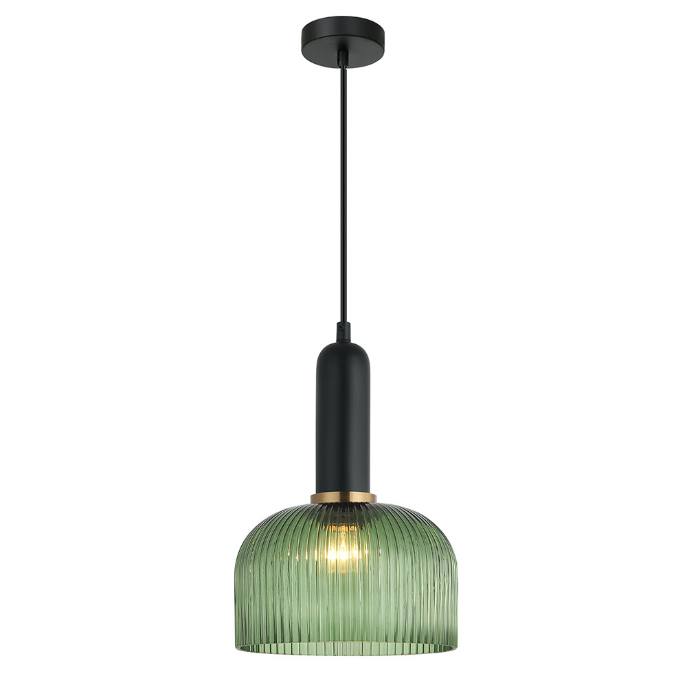 Interior Ribbed Dome Shaped Glass Pendant Green - VINTAJ14