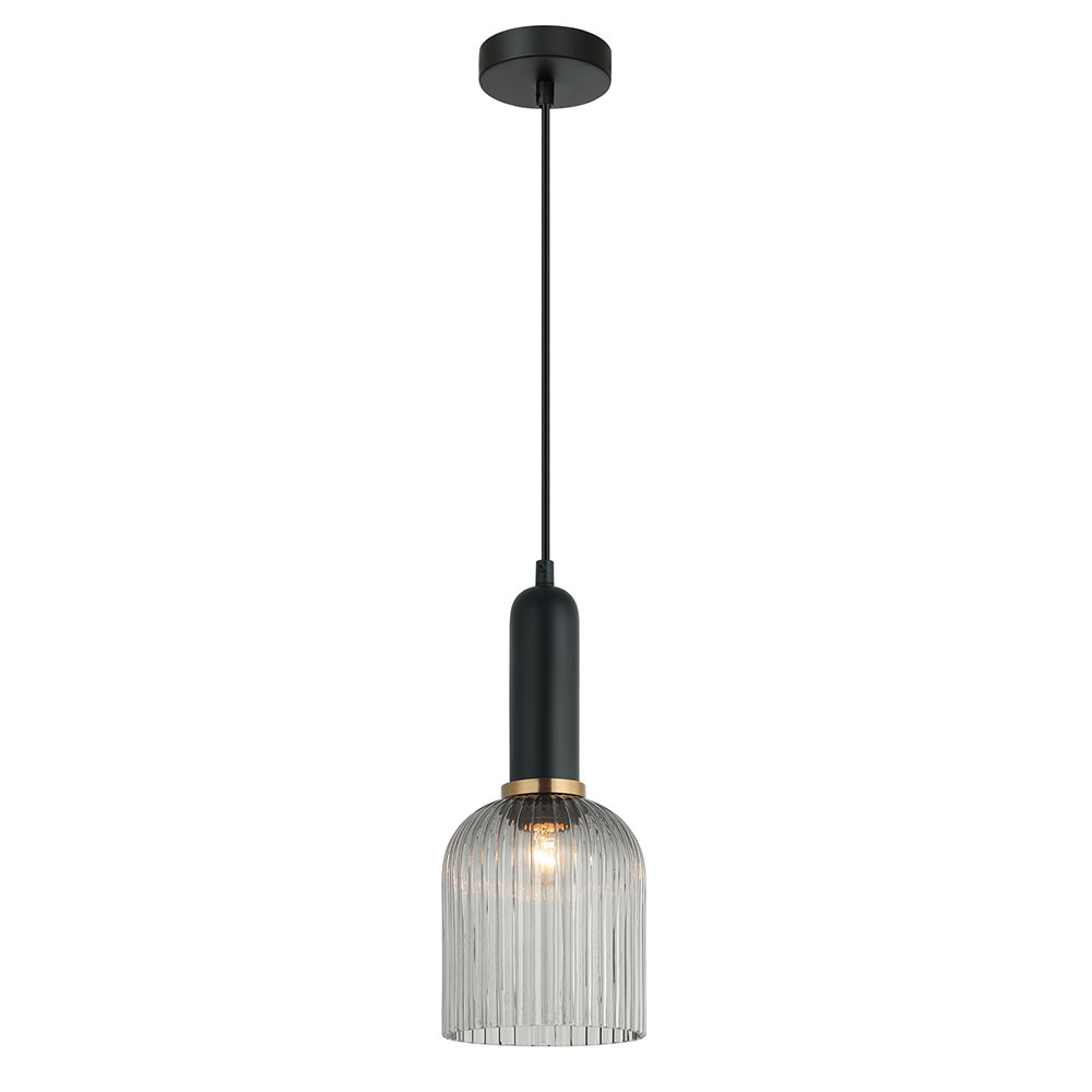 Interior Ribbed Ellipse Shaped Glass Pendant Smoke - VINTAJ7