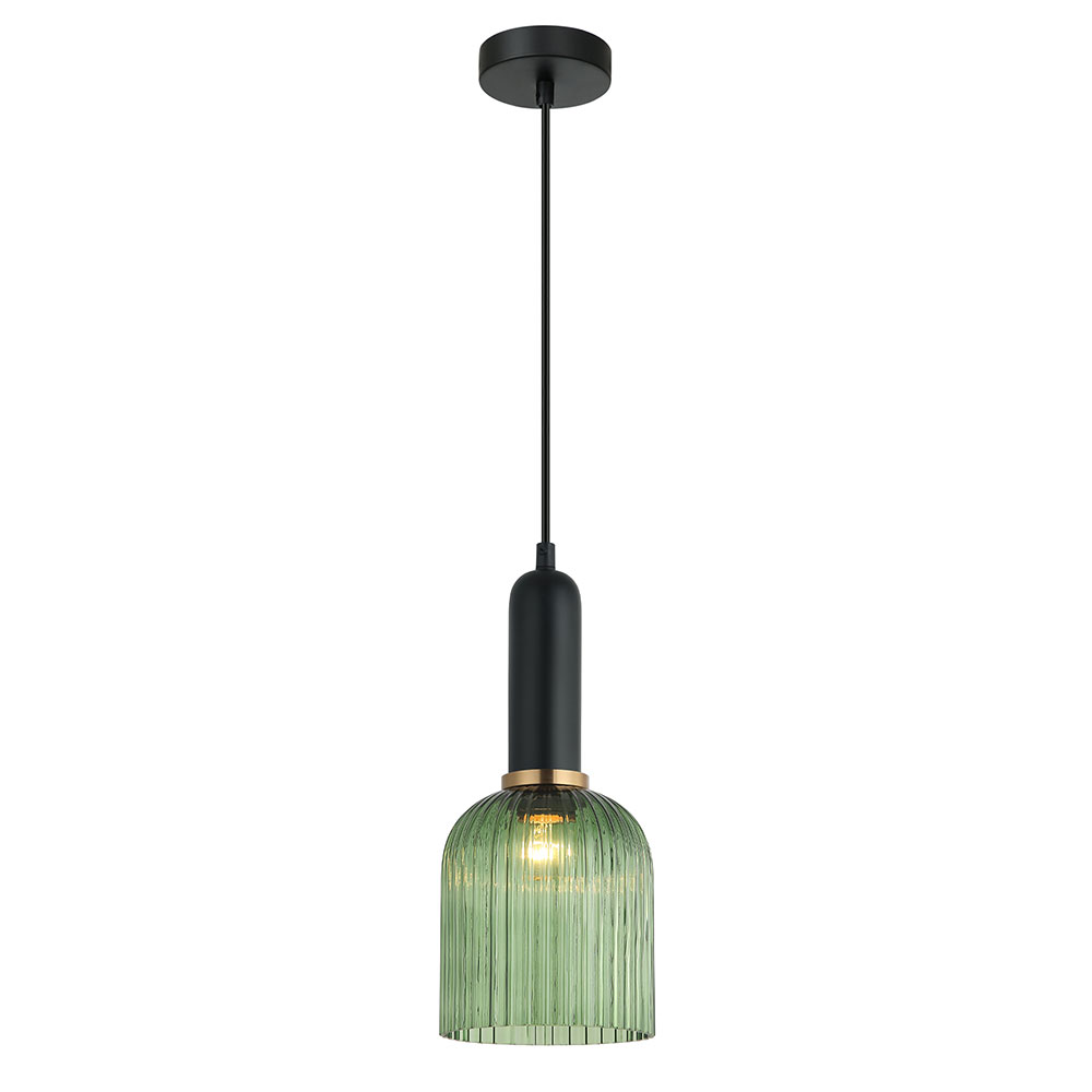 Interior Ribbed Ellipse Shaped Glass Pendant Green - VINTAJ8