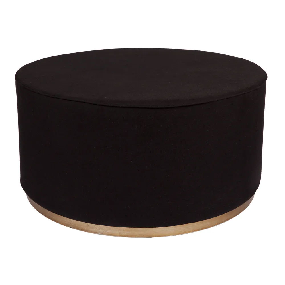 Ames Round Ottoman Black Linen - 32867