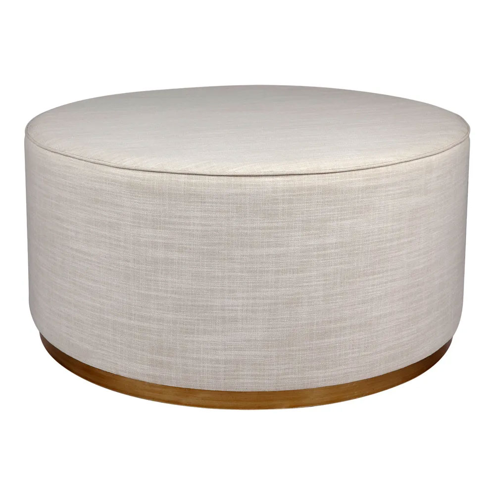 Ames Round Ottoman Off White Linen - 32869