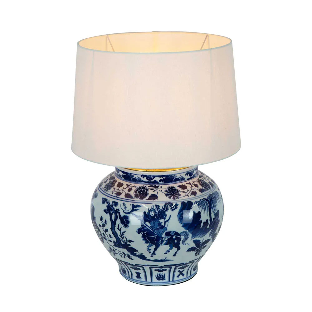 Woody Porcelain Table Lamp Blue / White With Shade - ELJC13478