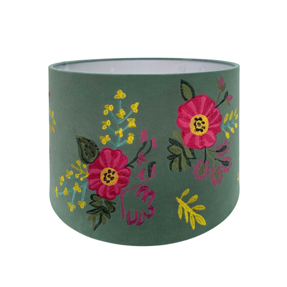 Botanical Velvet Drum Shade Large 16" Teal - ELSZ20404