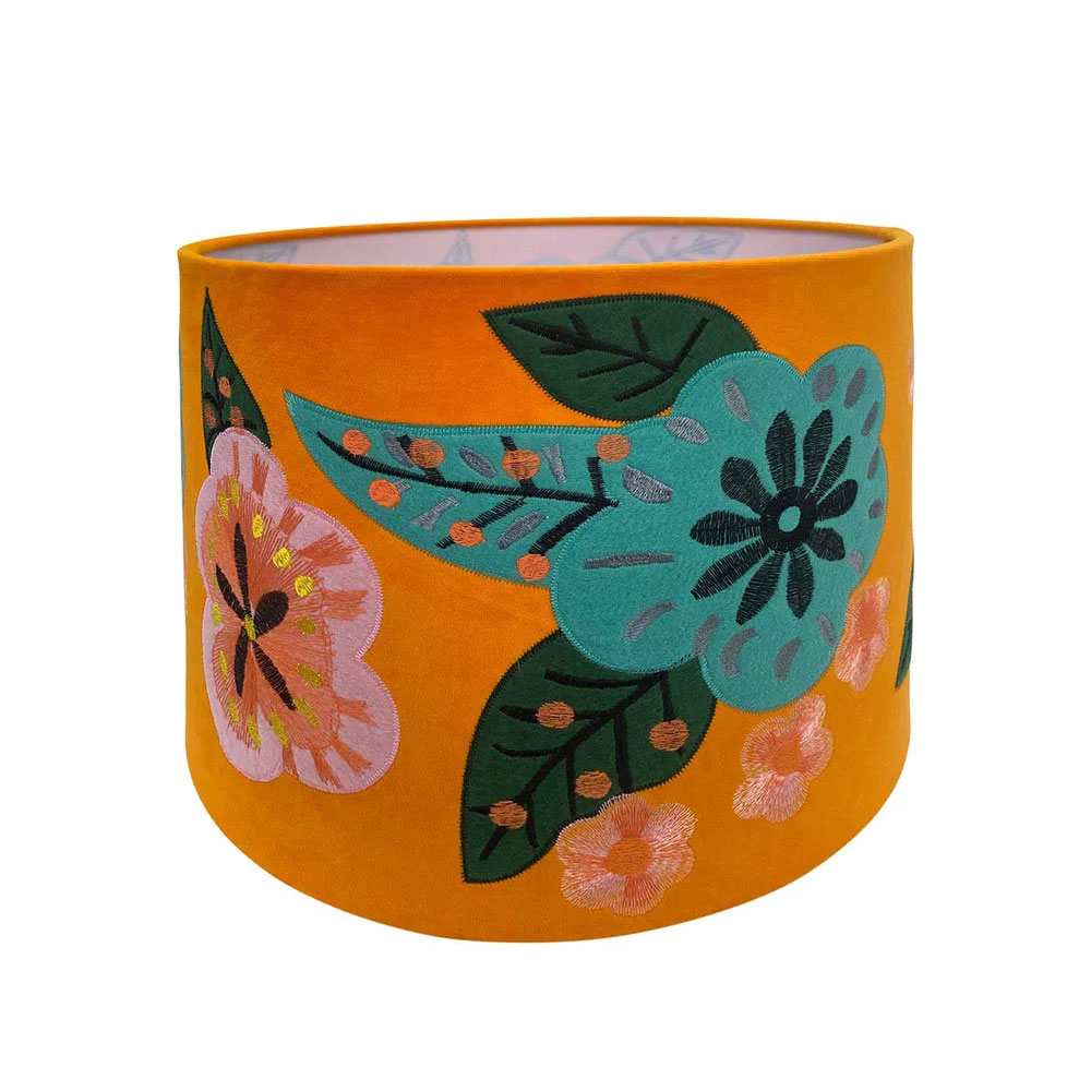 Botanical Velvet Drum Shade Large 16" Tangerine - ELSZ20405