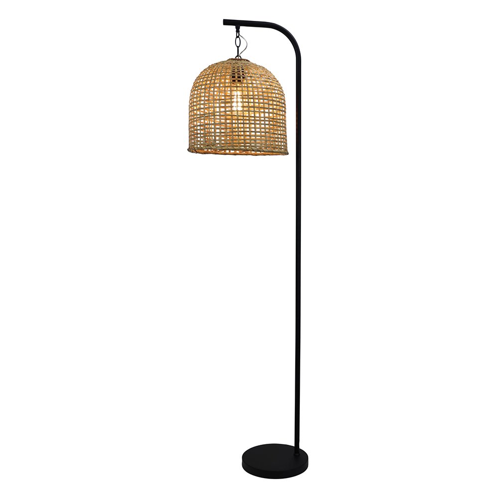 Jess Floor Lamp Black With Batur Cane Shade - OL93773BK + OL64463