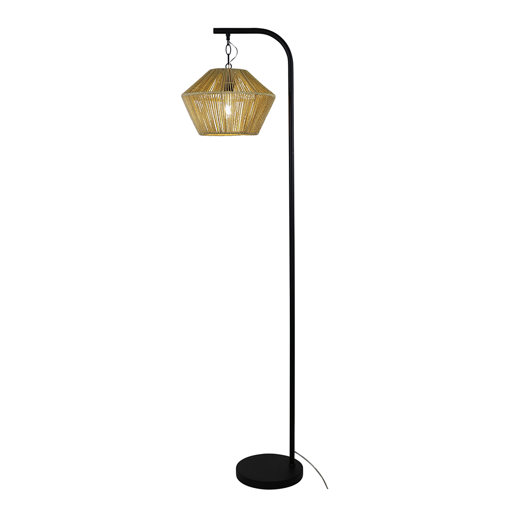 Jess Floor Lamp Black With Padang 33 String Shade - OL93773BK + OL64485/33