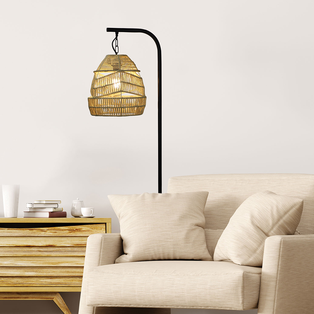 Jess Floor Lamp Black With Kupang Small Shade - OL93773BK + OL64489/30