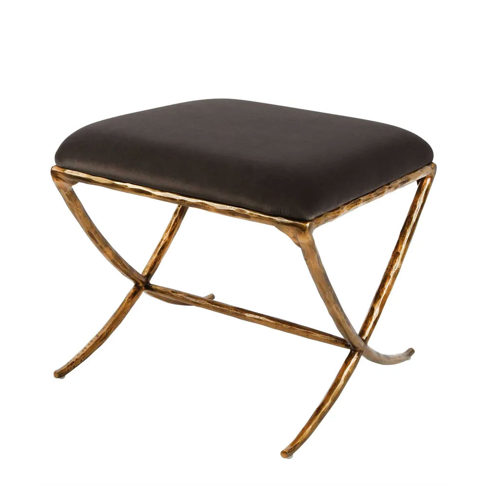 Aries Upholstered Stool Gold / Dark Grey Velvet - FUR2511DG