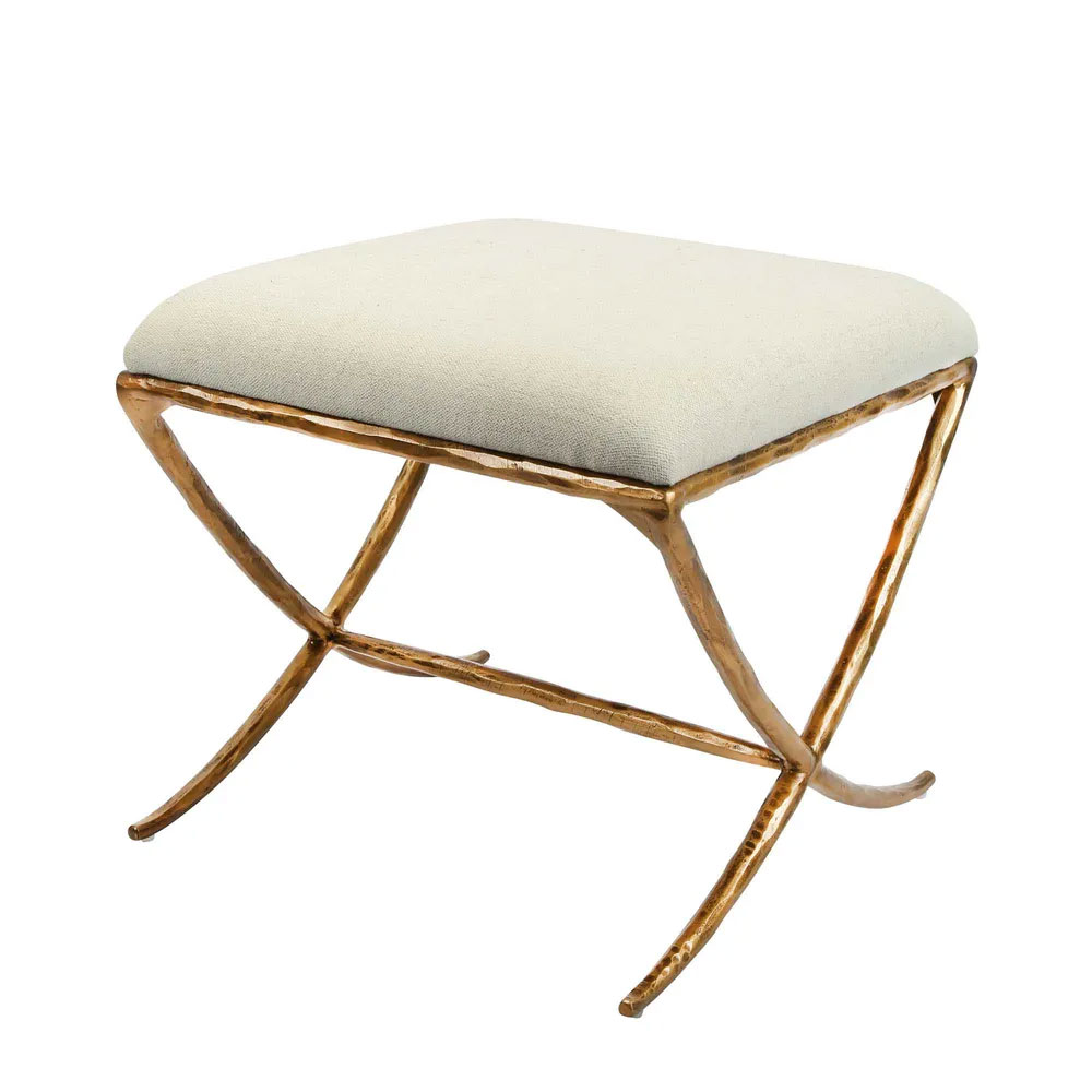 Aries Upholstered Stool Gold / Natural Linen - FUR2511G