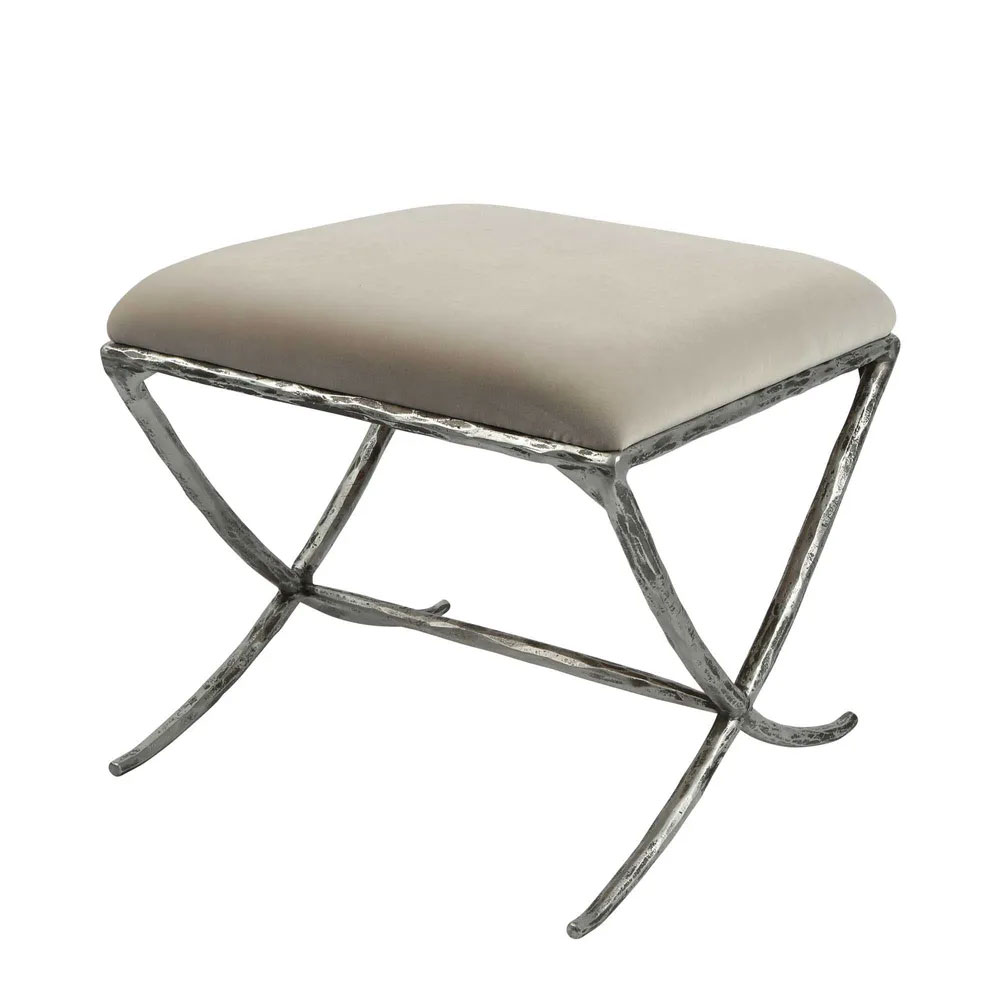 Aries Upholstered Stool Pewter / Silver Velvet - FUR2511S