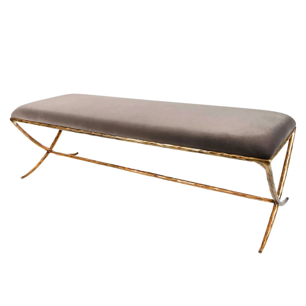 Aries Upholstered Bench Gold / Dark Grey Velvet - FUR2512DG