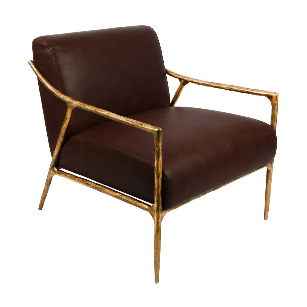 Aries Arm Chair Gold / Brown Leather - FUR2518BR