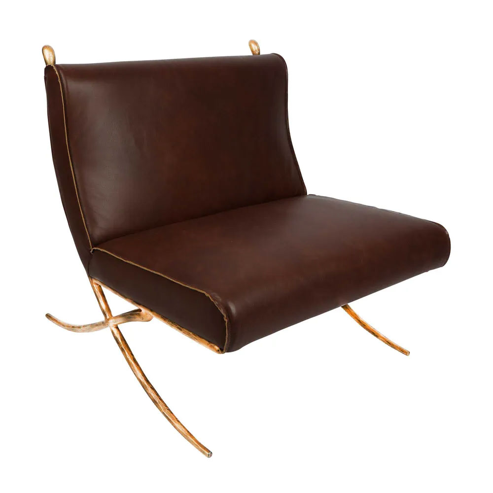 Aries Leisure Chair Gold / Brown Leather - FUR2519BR