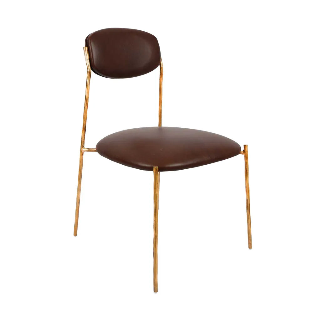 Aries Dining Chair Gold / Brown Leather - FUR2520BR