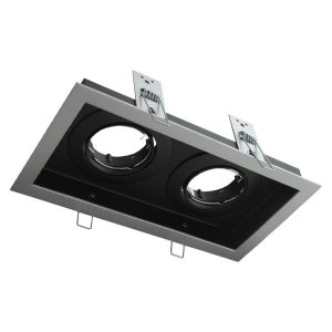 DSL Rectangular Slotter Twin Light Downlight Frame Silver - 70003