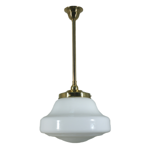 Single Rod Pendant Brass With Lincoln Schoolhouse Opal Gloss Glass - 3000289