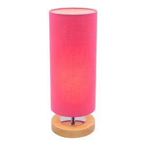 Brady Touch Table Lamp Pink with Natural Timber - A35211PNK